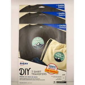 Lot of 3 Avery 3279 DIY T-Shirt Transfers Dark Fabrics Inkjet Iron-On 5 Sheets
